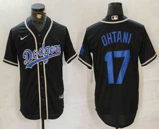 Men%27s Los Angeles Dodgers #17 Shohei Ohtani Black Cool Base With Patch Stitched Baseball Jersey->los angeles dodgers->MLB Jersey